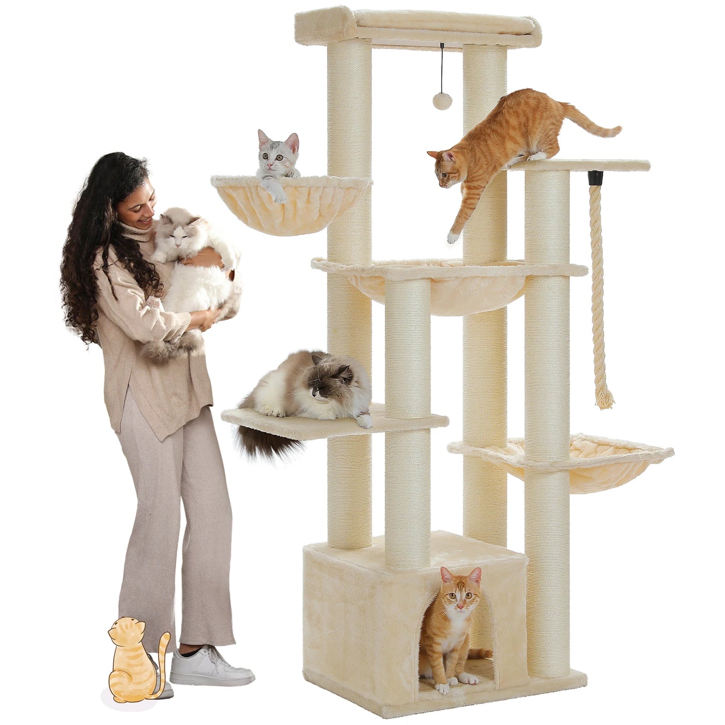 Big Cat Tree for Large Cats Robust Cat Tower with Several Levels Cat House Climbing Tree with Hammock 11 Sisal Posts Large Perch