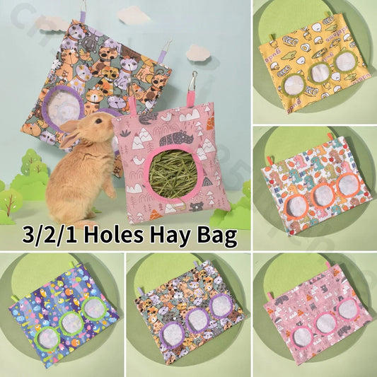 3/2/1 Holes Hanging Hay Bag for Bunny Guinea Pigs Small Pet Feeder Rabbit Food Dispensers Bag Cage Accessories Pet Feeding Bag