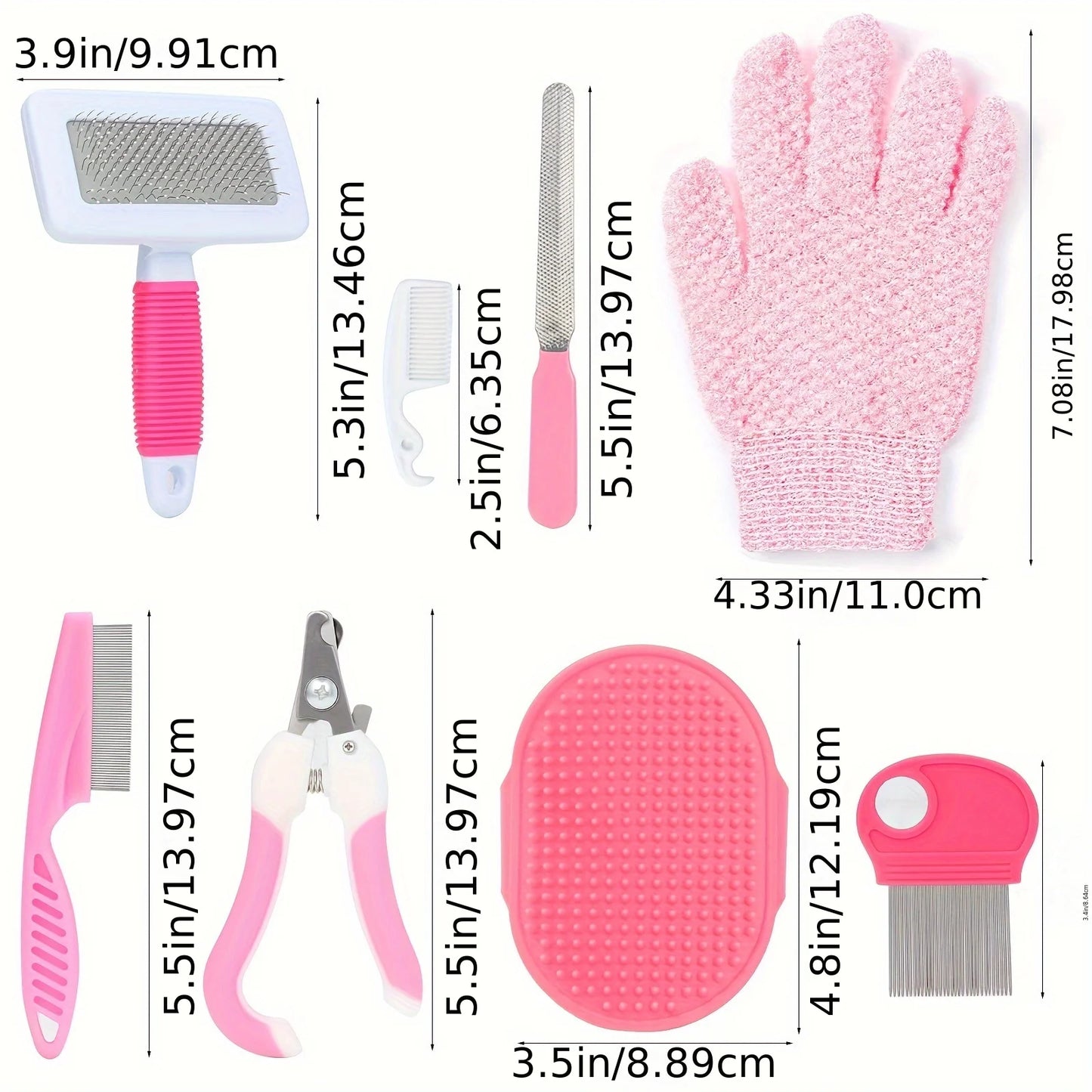 8-piece small animal pink beauty set rabbit beauty set with pet nail clippers and file flea comb