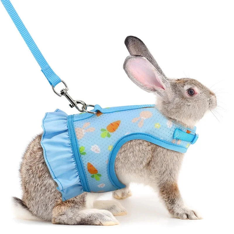 Rabbit Harness with Leash Cute Adjustable Buckle Breathable Mesh Vest Skirt for Bunny Guinea Pig Small Pet Traction Harness Suit