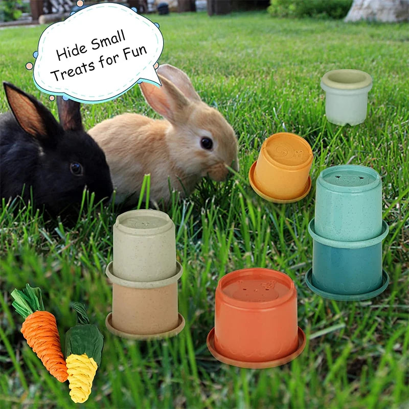 Small Animals Rabbits Toys Bunny Stacking Cups Bunny Hiding Food and Playing Toy Hamster Guinea Pig Nesting Toys